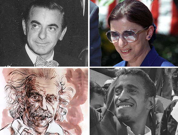 Composite image of Eddie Cantor, Ruth Bader Ginsburg, Albert Einstein, Sammy Davis Jr